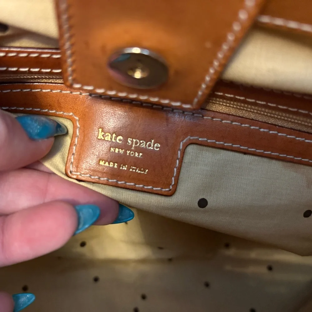 kate spade vintage Brown Orange Cream Floral Canvas Tote with Leather handles!